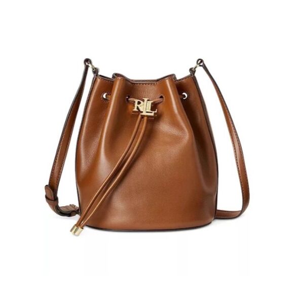 Lauren Ralph Lauren Tan Smooth Leather Medium Andie Drawstring Bag, New w/Tag - Picture 1 of 16